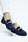 Tamer Tanca Kadın Vegan Lacivert Süet Loafer Ayakkabı 817 9503 BN AYK Y23 LACI SUET