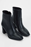 Tamer Tanca Kadın Vegan Siyah Topuklu Bot 932 1170 BN BOT SK23/24 SIYAH CILT