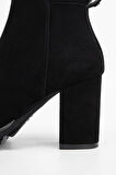 Tamer Tanca Kadın Hakiki Deri Siyah Süet Topuklu Bot 775 900 BN BOT SK23/24 SIYAH SUET