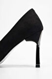 Tamer Tanca Kadın Vegan Siyah Süet Stiletto Ayakkabı 886 1988 BN AYK SK23/24 SIYAH SUET