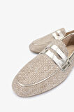 Valmenti Topy Kadın Naturel/Gold Deri & Tekstil Loafer Ayakkabı 961 1979-1 BN AYK Y24