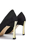 Tamer Tanca Kadın Vegan Siyah/Gold Stiletto Ayakkabı 886 1988 BN AYK SK23/24 SYH SUET/GOLD