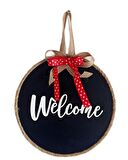 Welcome Yazılı Kırmızı Kurdeleli Ahşap Siyah Kapı Süsü