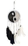 Siyah Beyaz Dream Catcher Kuş Tüylü Boncuklu Düş Kapanı Duvar Süsü