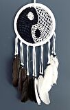Siyah Beyaz Dream Catcher Kuş Tüylü Boncuklu Düş Kapanı Duvar Süsü