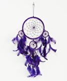 Mor Renk Düş Kapanı El Yapımı Bol Kuş Tüylü Dream Catcher Duvar Süsü