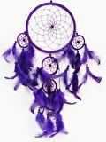 Mor Renk Düş Kapanı El Yapımı Bol Kuş Tüylü Dream Catcher Duvar Süsü