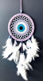 Nazar Boncuğu Motifli Lila Rengi Dream Catcher Düş Kapanı Duvar Süsü