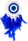 Saks Mavisi Kuş Tüylü Dream Catcher Nazar Boncuğu Motifli Düş Kapanı Duvar Süsü