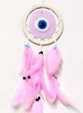 Pembe Renk Dream Catcher Pudra Pembesi Camlı Kuş Tüylü Duvar Süsü