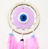 Pembe Renk Dream Catcher Pudra Pembesi Camlı Kuş Tüylü Duvar Süsü
