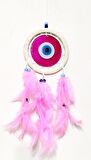Pembe Tüylü Dream Catcher Fuşya Cam Nazar boncuklu Düş Kapanı Duvar Süsü