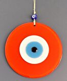 Nazar Boncuklu Turuncu 20 Santimetre Çapında Cam Duvar Süsü