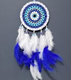 Nazar Boncuğu Desenli Bol Kuş Tüylü Beyaz Renk Dream Catcher El Yapımı Duvar Dekoru