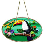 El Yapımı Tukan Figürlü Hoş Geldiniz Kapı Süsü – Renkli Tropikal Duvar ve Kapı Dekoru