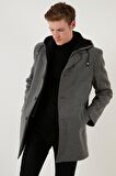 Buratti Çıkarılabilir Kapüşonlu Kırçıllı Slim Fit Kaşe Kaban Erkek KABAN 5841013