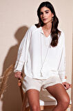 Lela Yakası Bağlamalı Kolları Nakışlı V Yaka Regular Fit Bluz Bayan BLUZ 611BZ0368