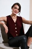 Lela Standart Fit V Yaka Düğmeli Triko Yelek Bayan YELEK 4616177 BORDO