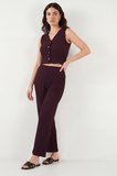 Lela Regular Fit V Yaka Yelek-Pantolon Gofre Takım Bayan TAKIM 5866484 BORDO