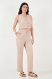 Lela Regular Fit V Yaka Yelek-Pantolon Gofre Takım Bayan TAKIM 5866484 VİZON