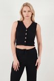Lela Regular Fit V Yaka Yelek-Pantolon Gofre Takım Bayan TAKIM 5866484 SİYAH