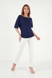 Lela Standart Fit Drape Detaylı Yarasa Kol T Shirt Bayan T SHİRT 5866962 LACİVERT