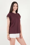 Lela Pamuklu Rahat Kalıp Bisiklet Yaka T Shirt Bayan T SHİRT 5866955 BORDO