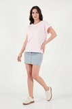 Lela Pamuklu Rahat Kalıp Bisiklet Yaka T Shirt Bayan T SHİRT 5866955 PEMBE