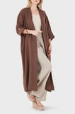 Via Dante % 100 Keten Dantel ve Brode İşleme Detaylı  Kimono Bayan KİMONO 7183609 KAHVE