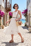 Lela Çiçek Desenli Yüksek Bel Kemer Detaylı Midi Etek Bayan ETEK 6985068 EKRU
