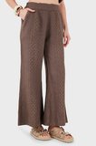 Via Dante % 100 Keten Relaxed Fit Brode İşlemeli Pantolon Bayan PANTOLON 69912211 KAHVE