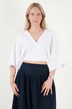 Lela Pamuklu Regular Fit Bağlamalı Crop Kimono Bayan KİMONO 668YL2783 BEYAZ