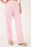 Lela Pamuklu Bağlamalı Relaxed Fit Yüksek Bel Geniş Paça Müslin Pantolon Bayan PANTOLON 5866663 PEMBE