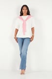 Lela Rahat Kalıp Bisiklet Yaka Omuz Şal Detaylı T Shirt Bayan T SHİRT 5867044 EKRU-PEMBE