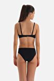 Siyah Üçgen Geniş V Tel Tel Bikini Üst