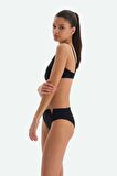 Siyah Üçgen Geniş V Tel Tel Bikini Üst