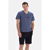 Eros 33024 Pamuklu V Yaka Kısa Kollu Erkek Pijama Takımı İNDİGO