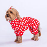 Pawstar Dots Red Peluşlu Su Geçirmez Küçük Irk Köpek Yağmurluk Tulum