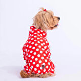 Pawstar Dots Red Peluşlu Su Geçirmez Küçük Irk Köpek Yağmurluk Tulum