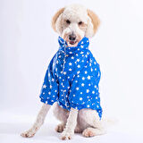 Pawstar Stars Blue Peluşlu Su Geçirmez Orta-Büyük Irk Köpek Yağmurluğu