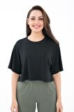 Fabriel Kısa Kollu Rahat Kesim Örme Crop T-Shirt