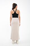 Neria Beli Lastikli Yandan Yırtmaçlı Örme Uzun Etek
