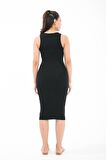 Pruel V Yaka Organik Pamuk Slim Fit Midi Boy Elbise