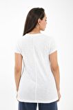 Phul V Yaka Kısa Kollu Rahat Kesim Örme T-Shirt