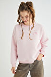 Lisanslı Baskılı Kalın Pembe Sweatshirt