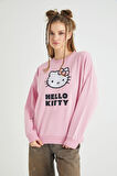 Lisanslı Baskılı Oversize Fit Pembe Sweatshirt