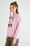 Lisanslı Baskılı Oversize Fit Pembe Sweatshirt