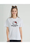 Lisanslı Baskılı Basic Beyaz T-shirt Relaxed Kalıp