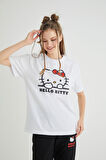 Lisanslı Baskılı Basic Beyaz T-shirt Relaxed