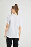 Lisanslı Baskılı Basic Beyaz T-shirt Kalıp Pamuk